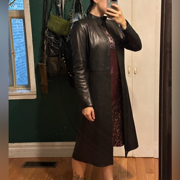 Excellent Condition Vintage 100% Lambskin Leather Long Jacket Trench Coat - Picture 3 of 16